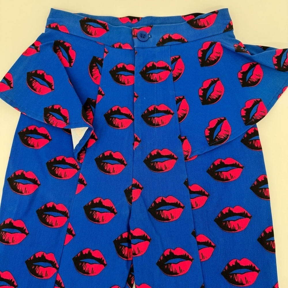 Nasty Gal Blue Lip Print Skinny Pants Y2K Made in USA XXS - Picture 2 of 9